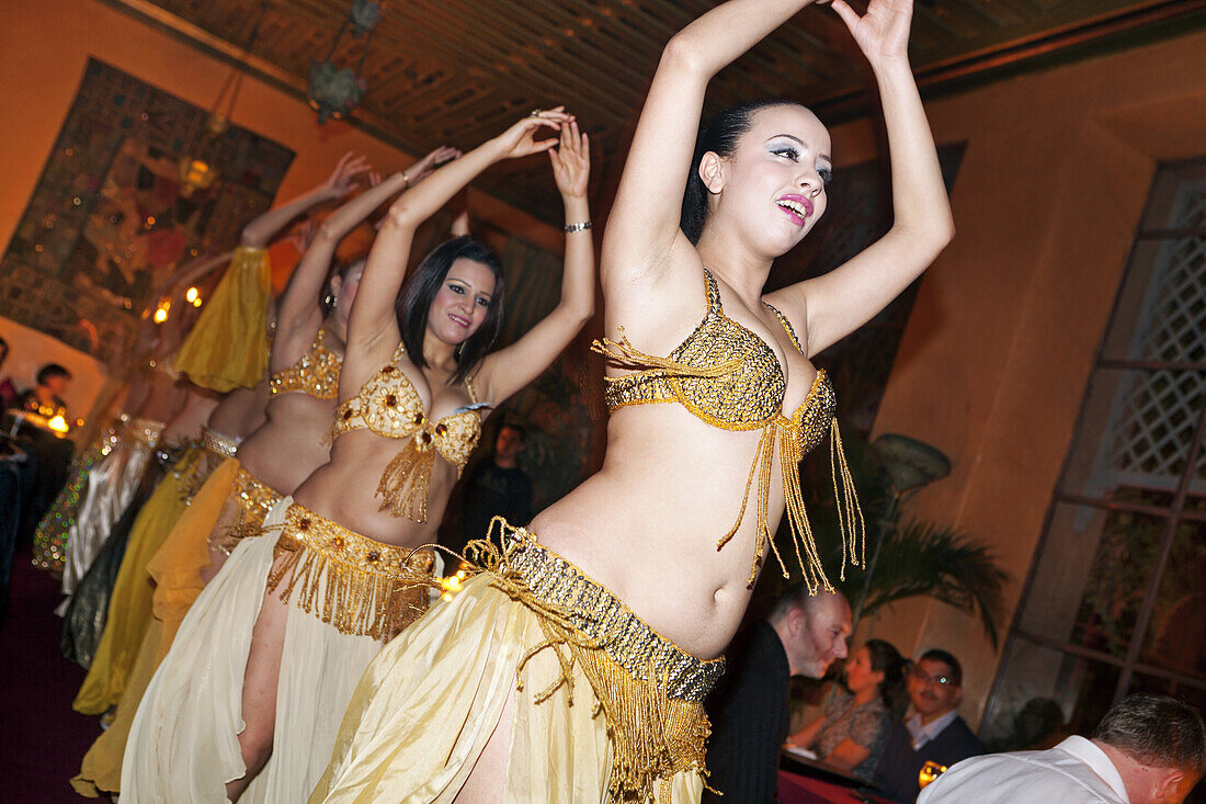 Belly dancers entertaining at Restaurant/Club Jad Mahal, Marrakech, Morocco