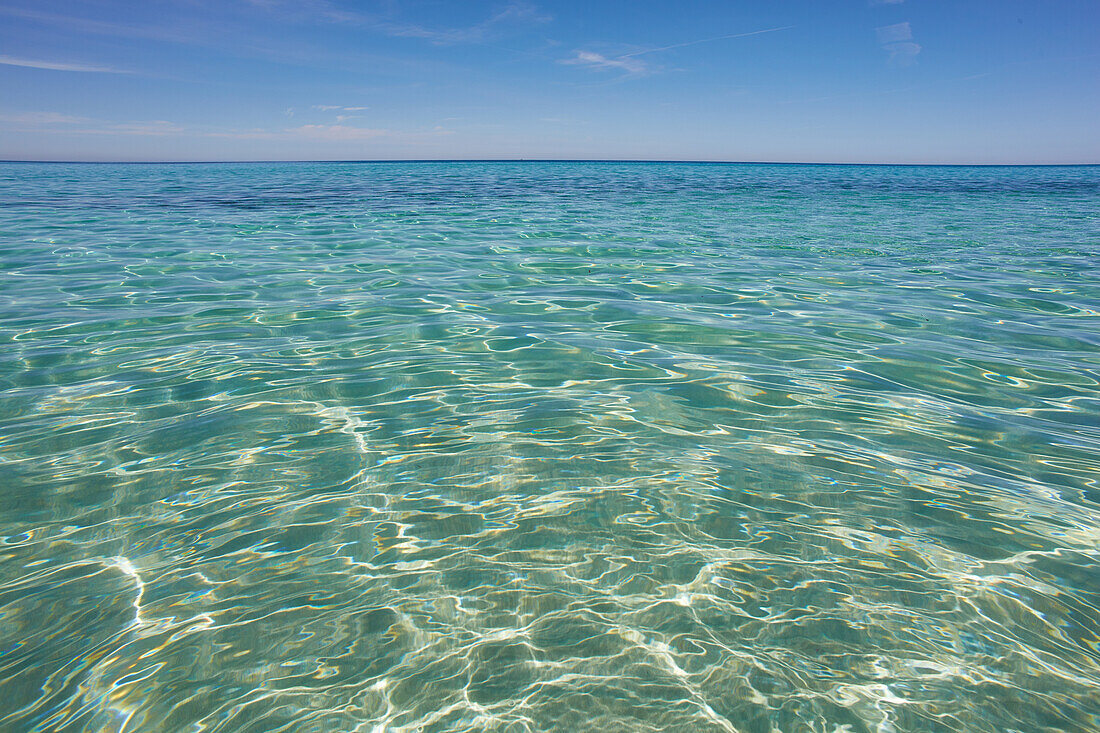 Clear water along the Mediterranean coast,  Desert des Agriates, Corsica, France