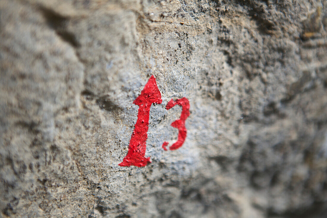 Mark of a boulder, a climb, Engstligenalp, Bernese Oberland, Switzerland