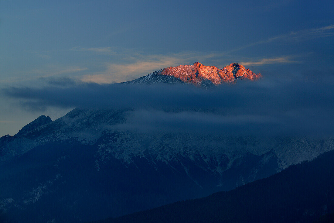 Alpenglow at Watzmann, Berchtesgaden National Park, Berchtesgaden Alps, Upper Bavaria, Bavaria, Germany