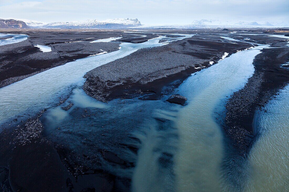 Water from Vatnatjokull Glacier, Southern Iceland, Iceland, Europe.