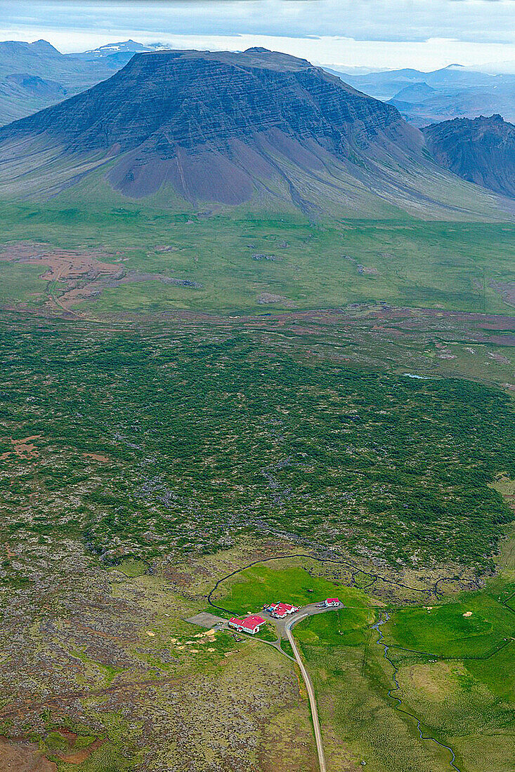 Aerial view on the way to the Snaefellsness peninsula, Iceland, Europe.