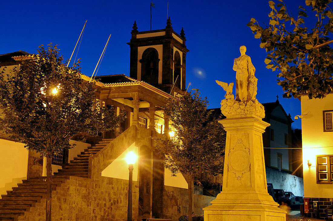 At the town hall with monument, Praia da Vitoria, Island of Terceira, Azores, Portugal