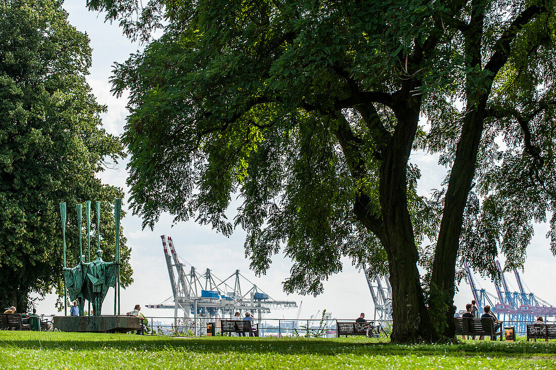 Altona terraces with Hamburg harbour in the backround, Hamburg, Germany