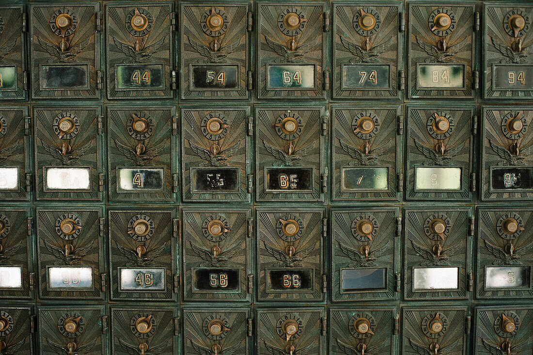 Wall of Glass Mailboxes