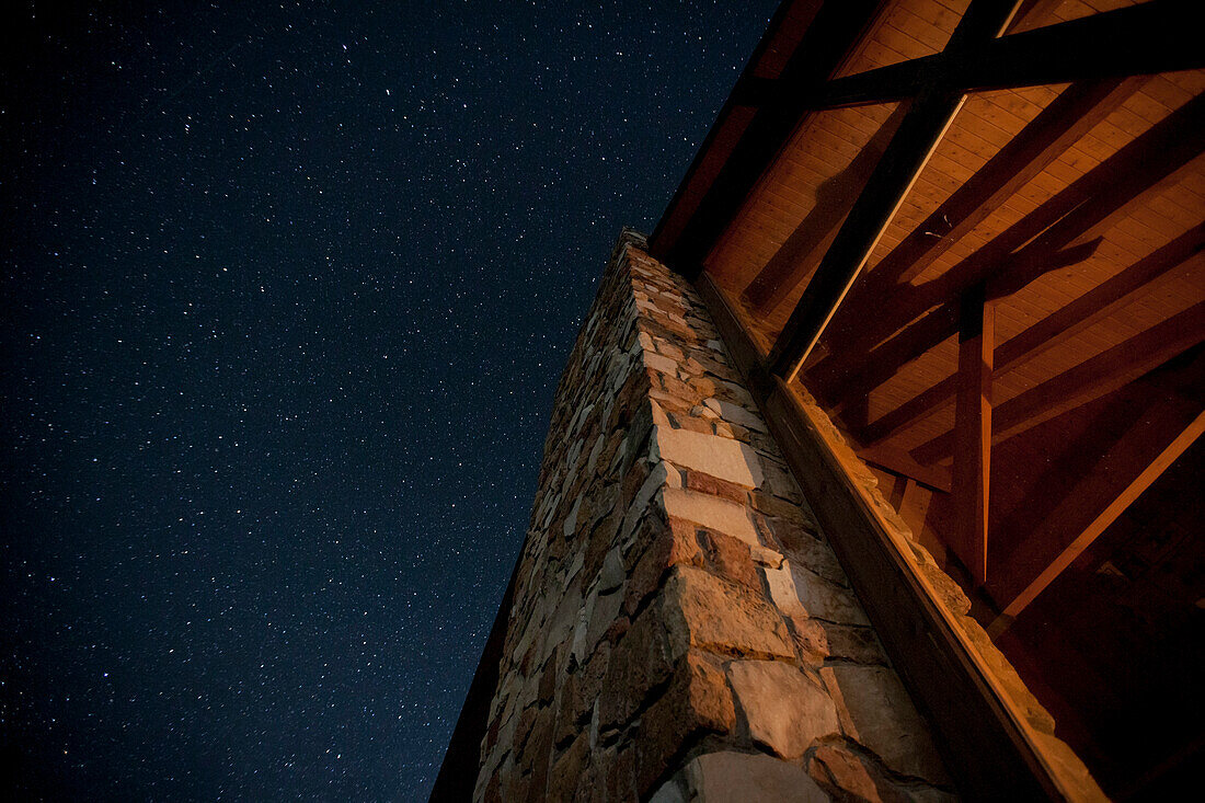 Starry Sky Above Mountain Cabin, Low Angle View