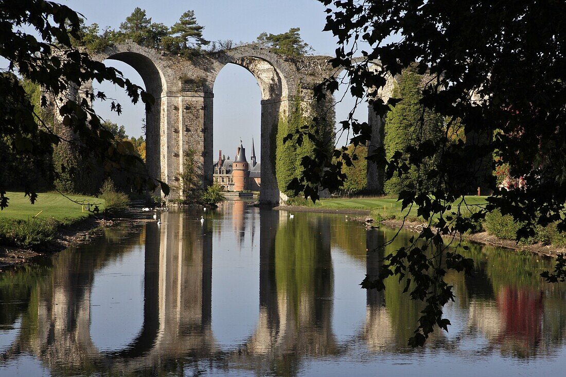 The Aqueduct And Chateau Of Maintenon, Reflection In The Eure River, Eure-Et-Loir (28), France