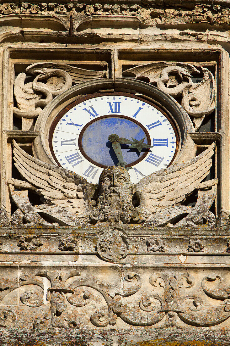 Clock On The Tower, Detail Of The 15Th Century Renaissance Facade, Chateau De Montigny-Le-Gannelon, Eure-Et-Loir (28), France