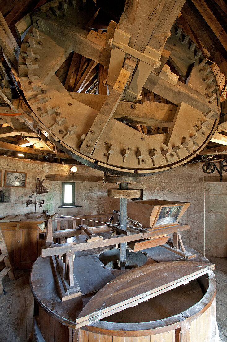 Wheel Used For Grinding The Wheat And Making Flour, Interior Of The Stone Windmill In Frouville-Pensier, Ozoir-Le-Breuil, Eure-Et-Loir (28), France