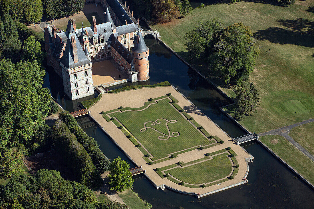 Aerial View Of The Chateau De Maintenon And Its French Garden Designed By Le Notre, Gardener To The King, Chateau Listed As A Historic Monument, Eure-Et-Loir (28), France