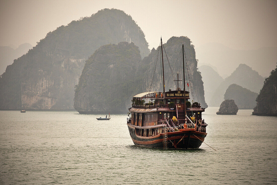 Traditional Wood Junk In The Ha Long Bay, Vietnam, Asia
