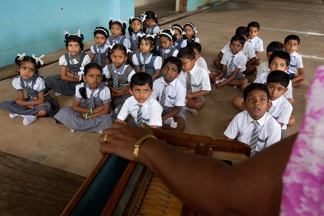 Indian Schoolchildren During A Singing Class, School In Nedungolam, Kerala, Southern India, Asia