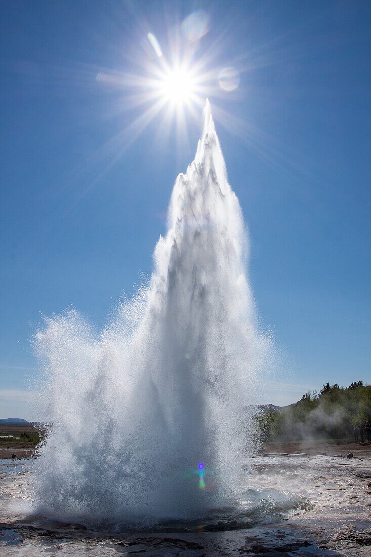 Strokkur Touching The Sun, The Emblematic Geyser Of The Geysir Site, Region Of The Golden Circle