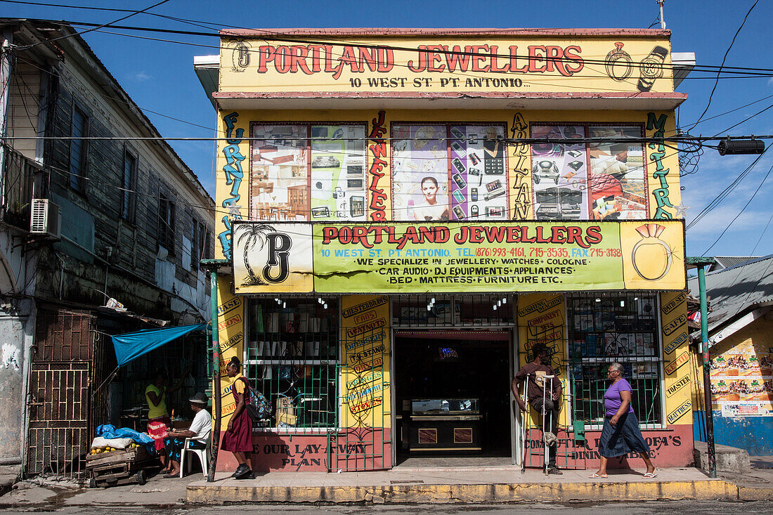 Colourful Shop Front Of A Jeweler'S In The Town Centre Of Port Antonio, Jamaica, The Caribbean