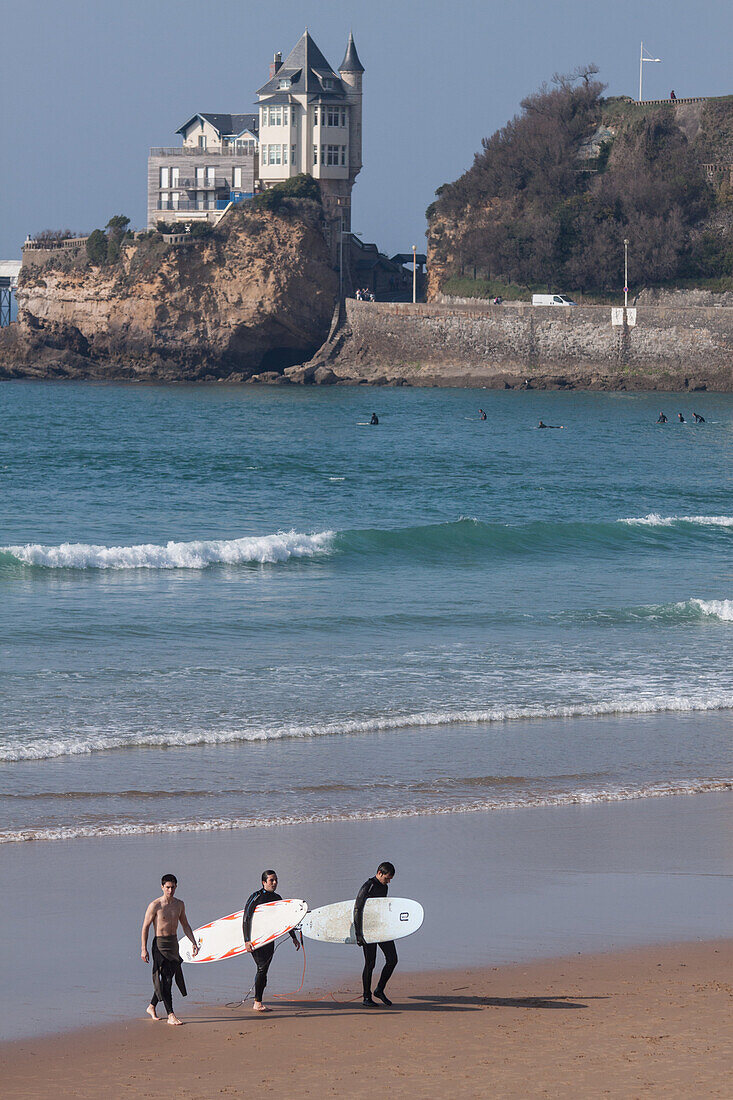 Surfers On The Cote Des Basques Beach, Biarritz, Basque Country, Pyrenees-Atlantiques (64), Aquitaine, France