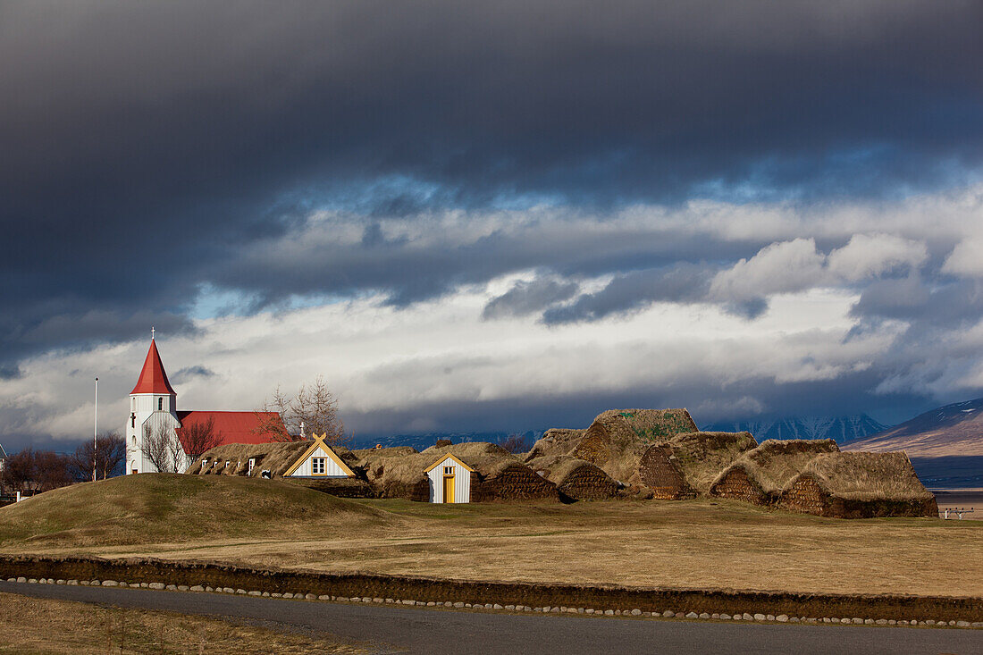 Old Traditional Farms Of Peat With Grass-Covered Roofs, Transformed Into An Ecomuseum, Glaumbaer, Northern Iceland, Europe