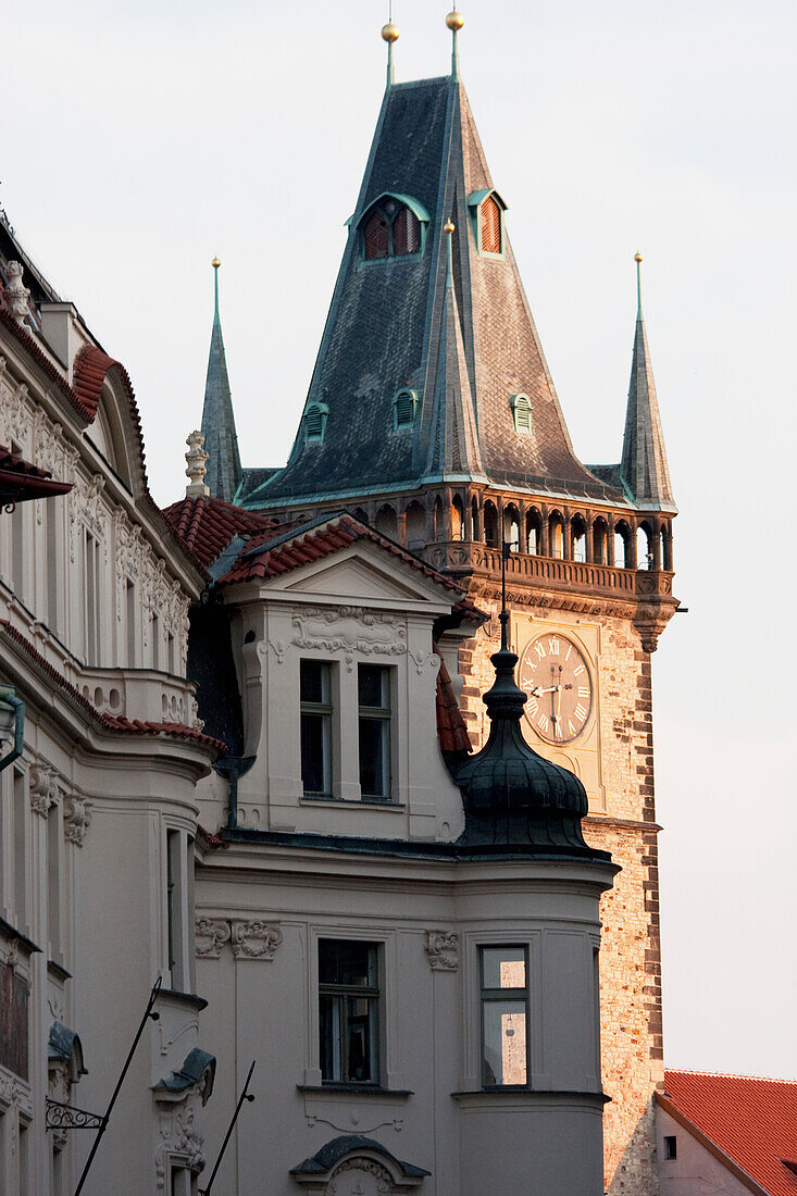 Baroque House And Old Town Hall Tower, Prague, Czech Republic