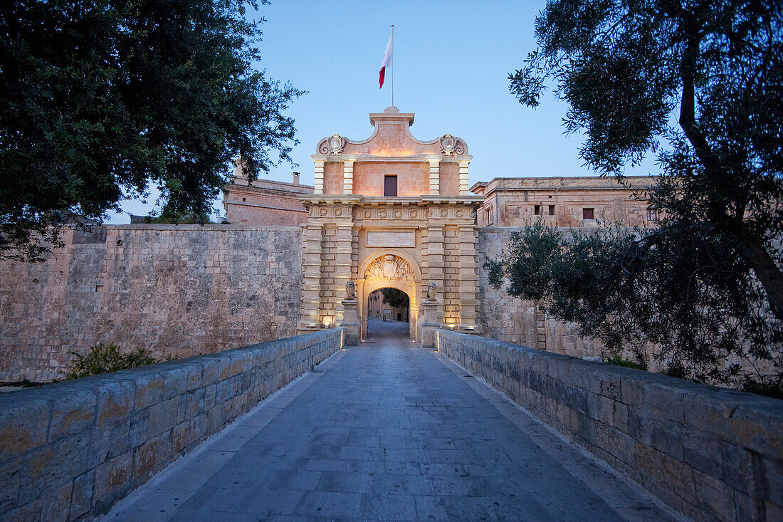 Main Gate At Dusk, Mdina, Malta