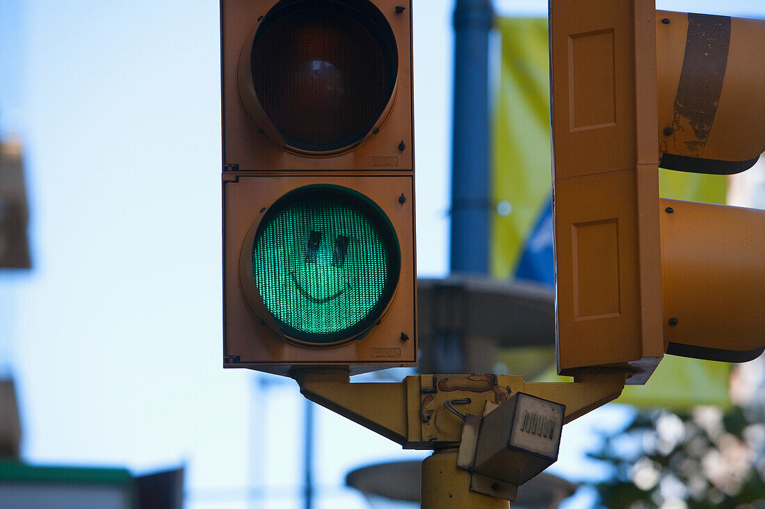 Smiley On A Traffic Light, Montevideo, Uruguay
