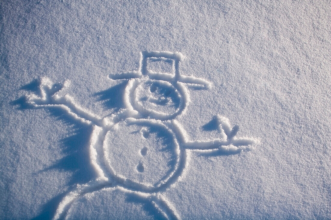 Drawing Of Snowman In New Fresh Snow Alaska Winter