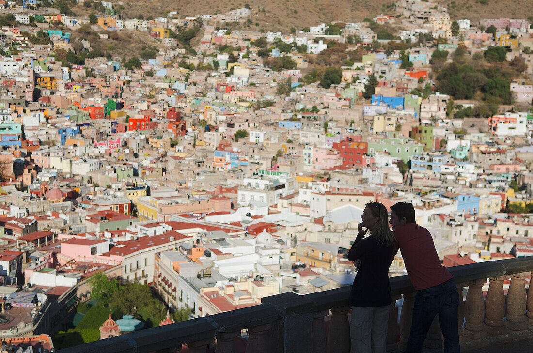 'Mexico, Guanajuato, Couple Looking At City View; Guanajuato'