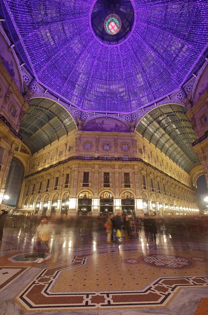 Illumination of Vittorio Emanuele II gallery, Milan, Italy