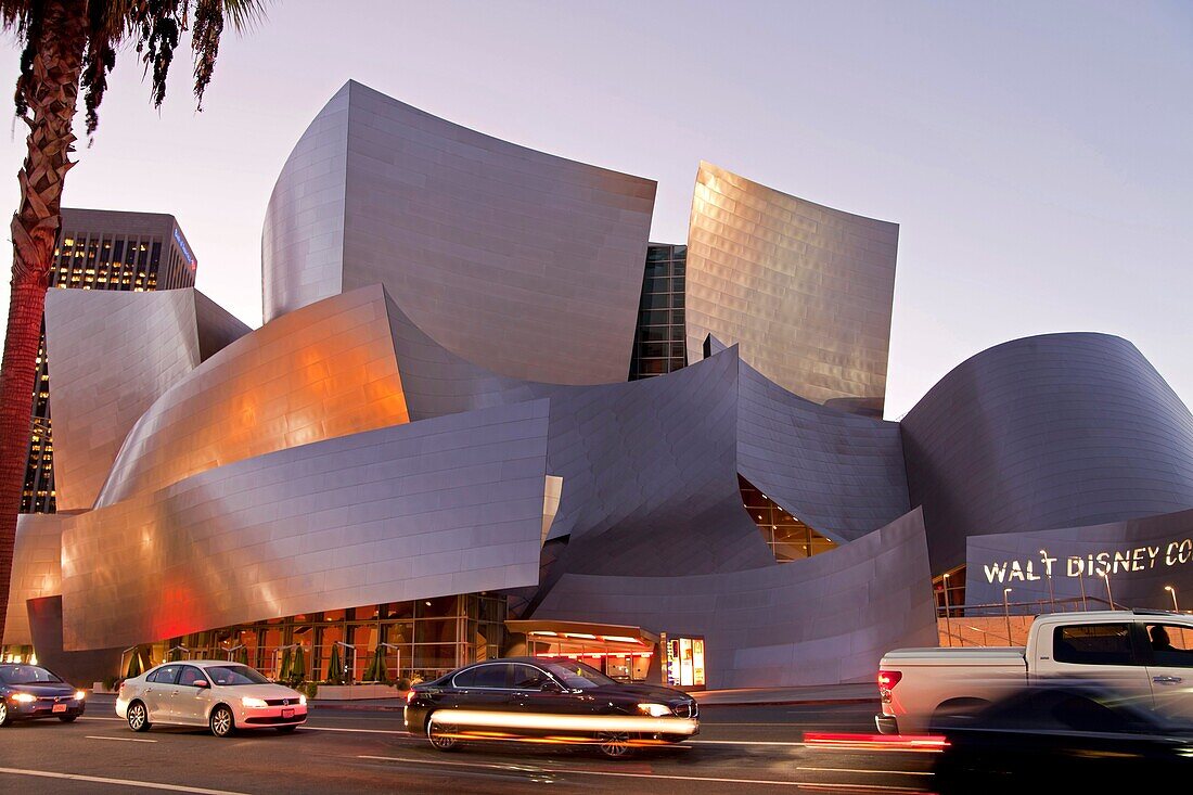 modern architecture by Frank Gehry at night, Walt Disney Concert Hall, Downtown Los Angeles, California, United States of America, USA