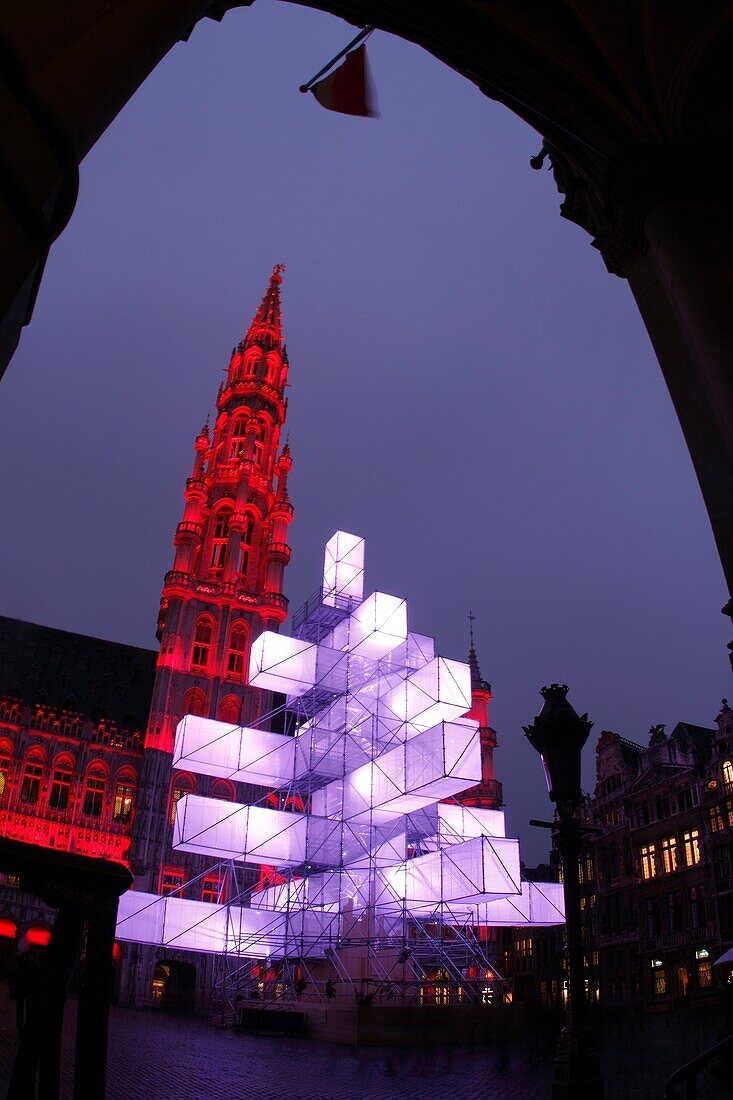 Modern Christmas tree in Grand Place, Brussels, Belgium