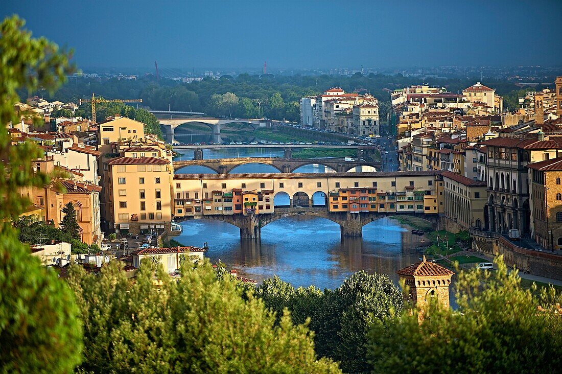 Panoramic view of Florence and the Ponte Vecchio, Italy