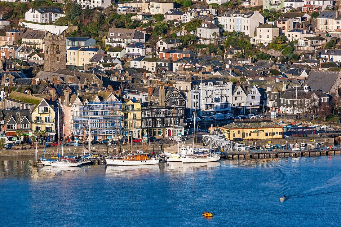 Dartmouth waterfront view from Kingswear, South Devon, England, United Kingdom, Europe
