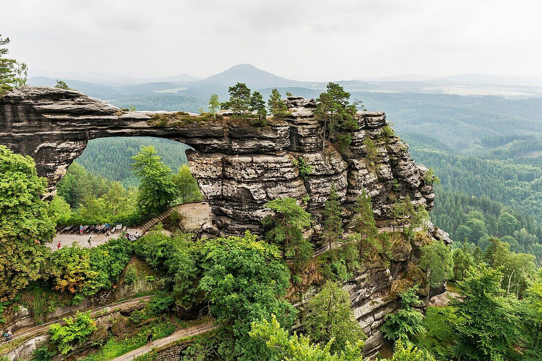 The Pravcicka brana German: Prebischtor is located in the Elbe Sandstone Mountains in the Bohemian Switzerland The narrow rock formation is the largest natural sandstone arch in Europe, Czech Republic, Europe, No Property Release available!