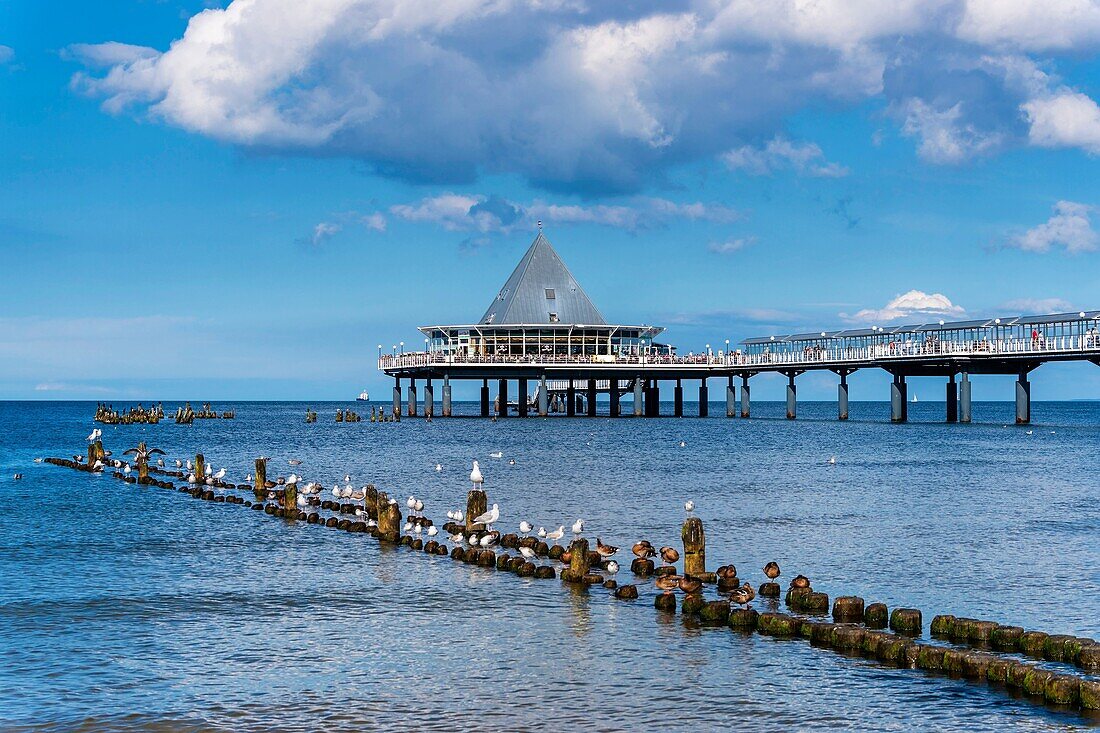 The Heringsdorf Pier is a pier at the Baltic Sea The pier is 508 meters long It was built in 1995, Heringsdorf, Usedom Island, County Vorpommern-Greifswald, Mecklenburg-Western Pomerania, Germany, Europe