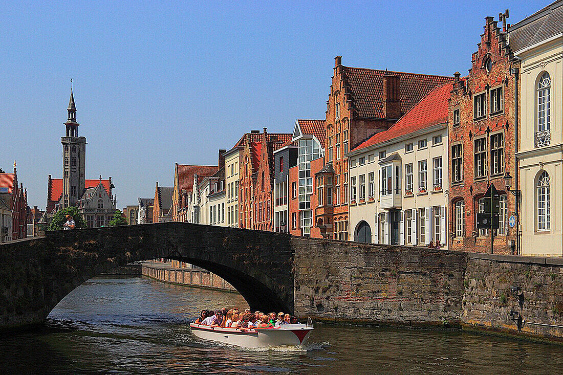 Typical Old Houses and Canals in Bruges, Flamders, Belgium