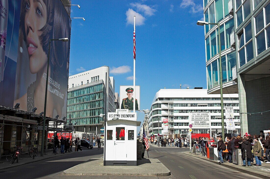 Tourists at Checkpoint Charlie, Berlin Germany