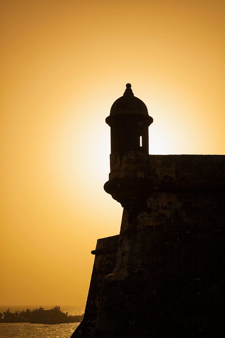 Sentry Box at Sunset, Fort Castillo San Felipe del Morro, San Juan National Historic Site, a national park in Old San Juan, Puerto Rico