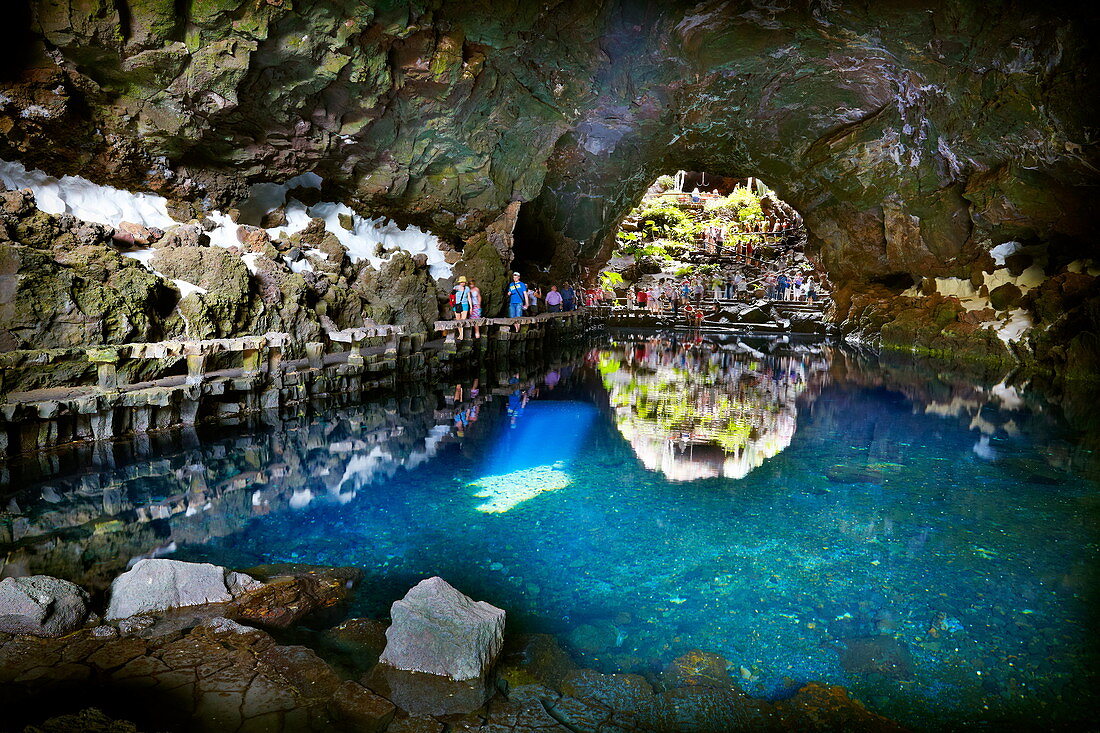 Jameos del Aqua, underground lake in volcanic cave, Lanzarote Island, Canary Islands, Spain