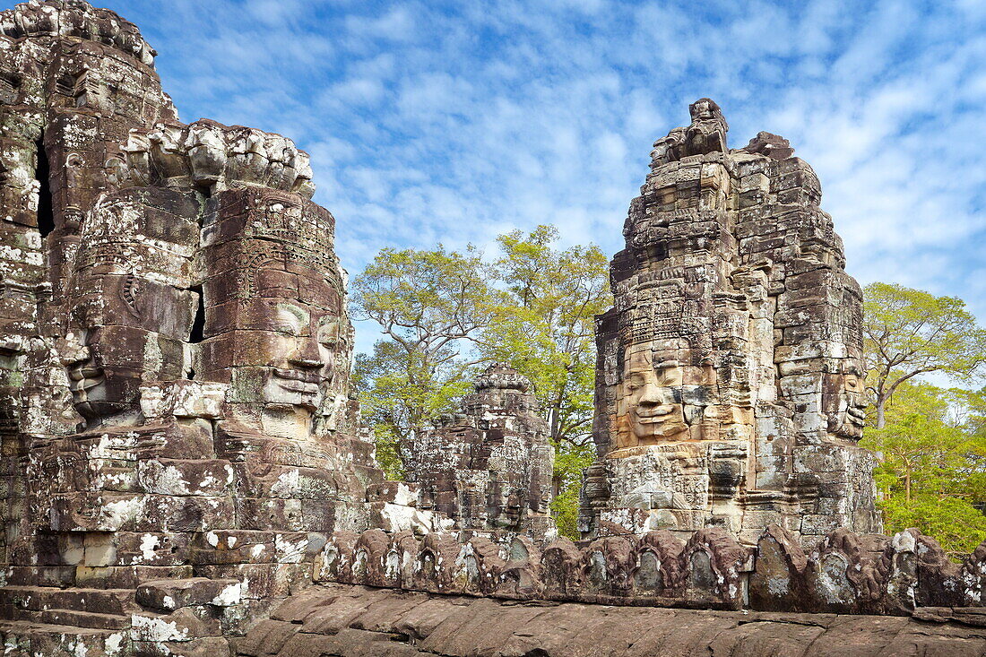 Stone faces of Bayon Temple, Angkor Thom, Cambodia, Asia