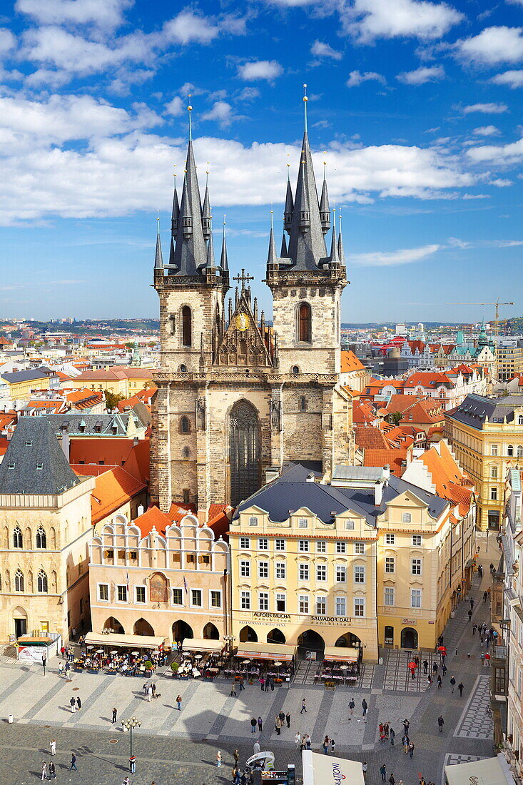 Prague - Old Town Square, Church of Mother of God before Týn, aerial view from clock tower, Prague, Czech Republic, Europe
