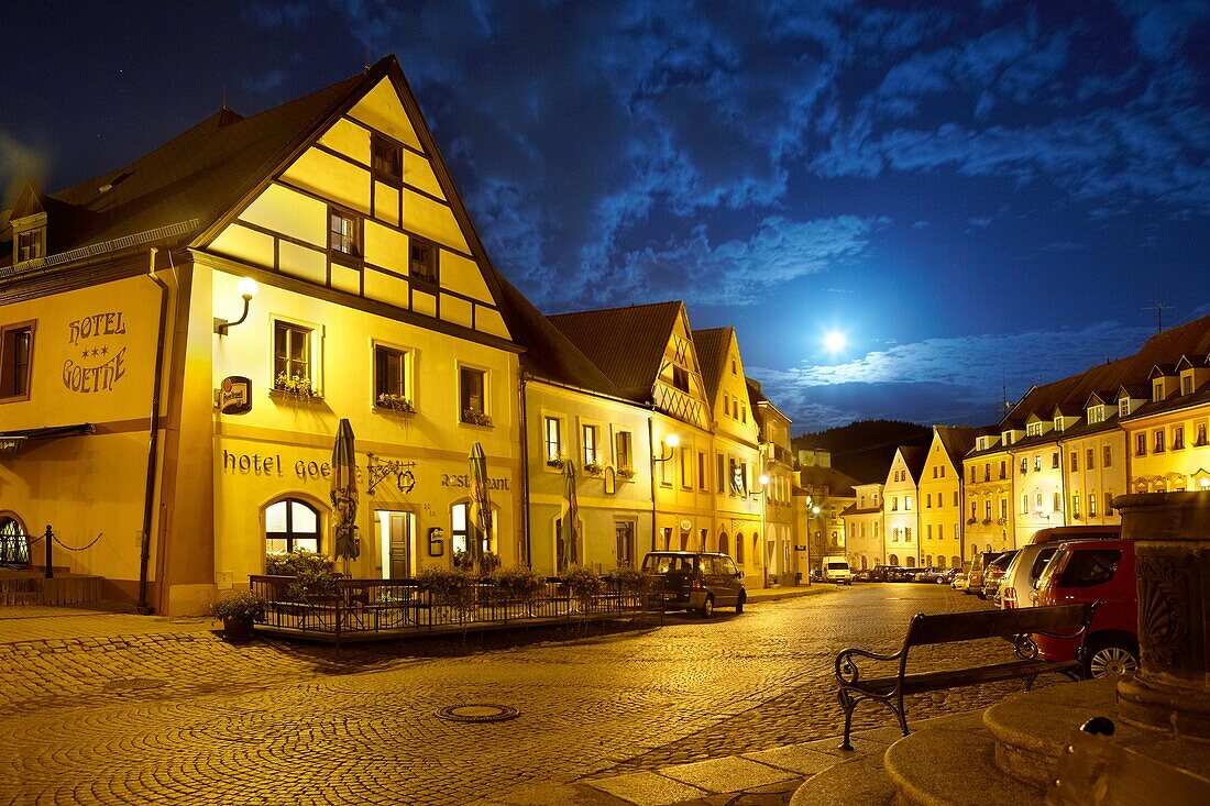 Loket - Old Town Square at night, Loket, Czech Republic, Europe