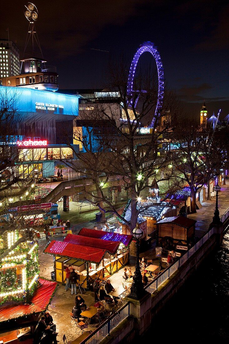 The South Bank and Christmas Market at night, London, England