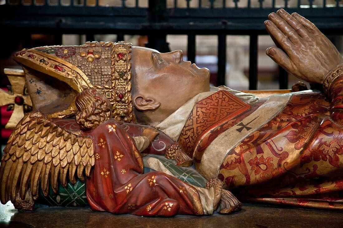 Wooden Statue Of Henry Chichele (also Checheley) Archbishop Of Canterbury Circa 1414, Canterbury Cathedral, Canterbury, Kent, Uk.