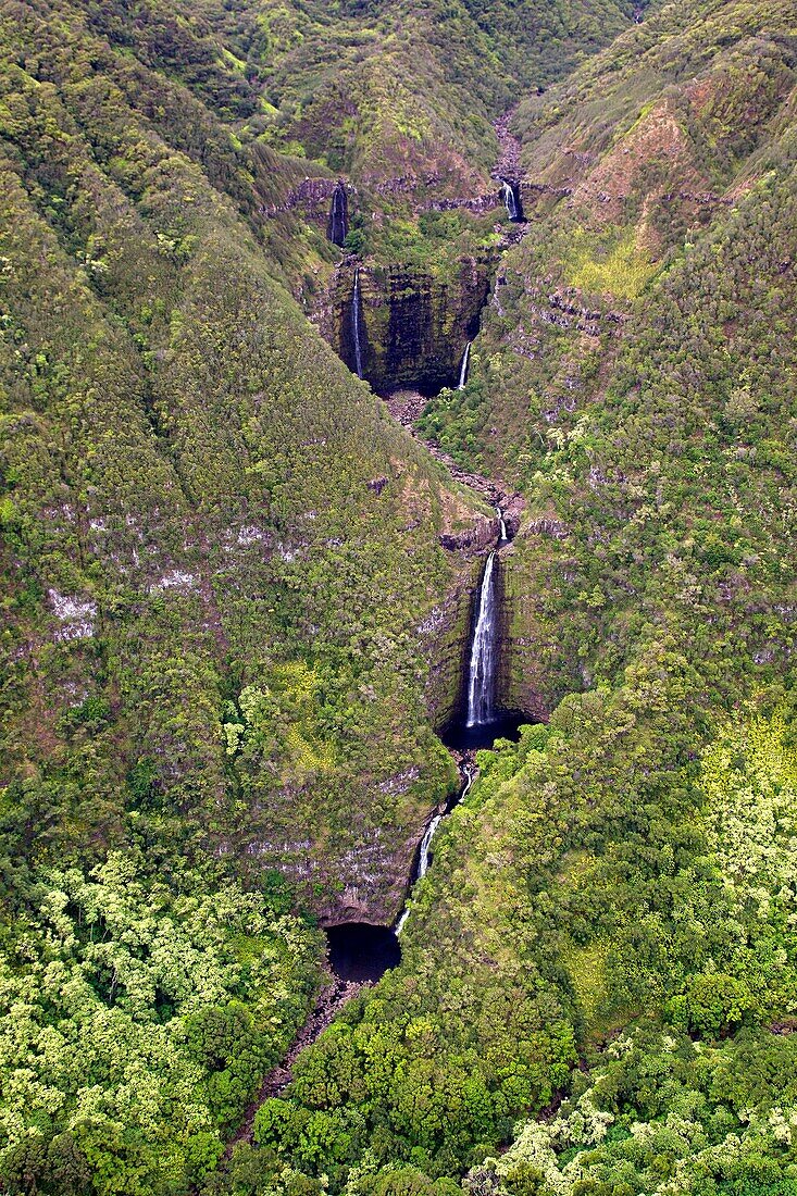 Aerial View of the waterfall in Molokai Island, Hawaii, USA