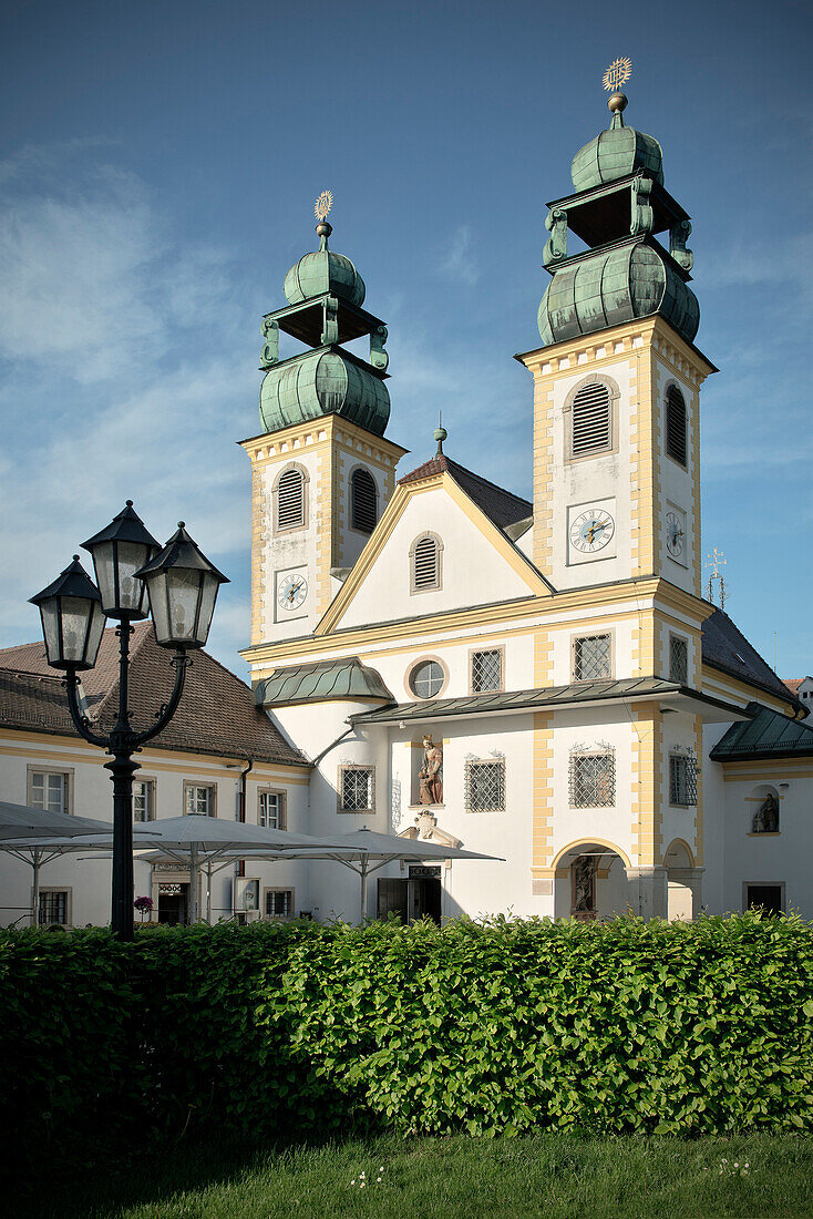 Church towers of Maria Hilf monastry, Passau, Lower Bavaria, Bavaria, Germany