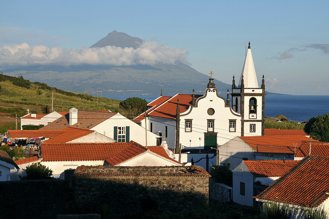 Castelo Branco with Pico vulcano, South coast, Island of Faial, Azores, Portugal