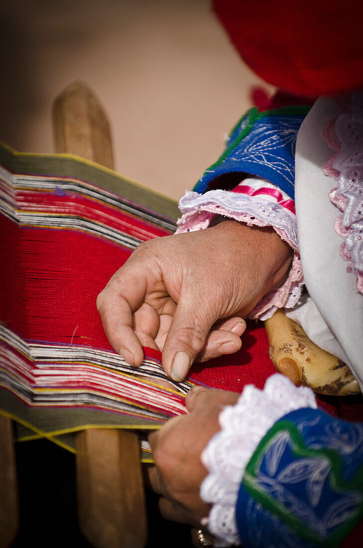 Alex, Adams, Outdoors, Day, Mid Section, Working, Mature Women, One Person, Traditional Culture, Ornate, Art And Craft, Pattern, Creativity, Traditional Clothing, Individuality, Skill, Peru, Cuzco, Loom, Weaving, South American Tribal Art, Peruvian Cultur