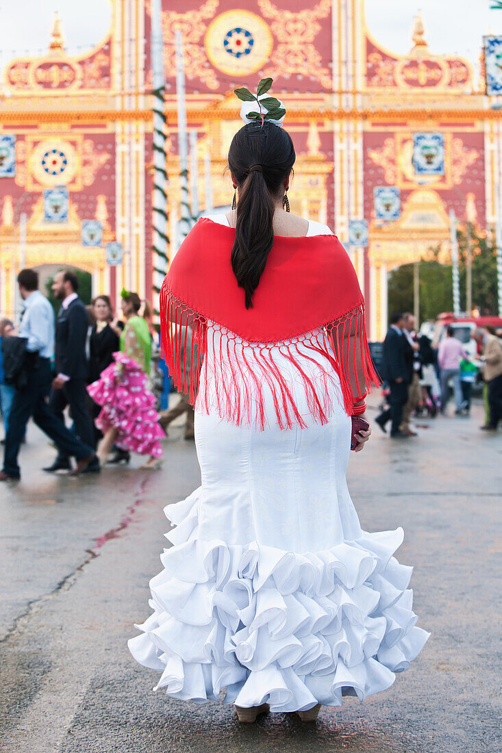 Paul, Quayle, Outdoors, Day, Rear View, Full Length, Walking, Incidental People, Women, One Person, Sunlight, Architecture, Built Structure, Street, Travel Destinations, Traditional Culture, Flower, Traditional Clothing, Traditional Festival, Seville, And