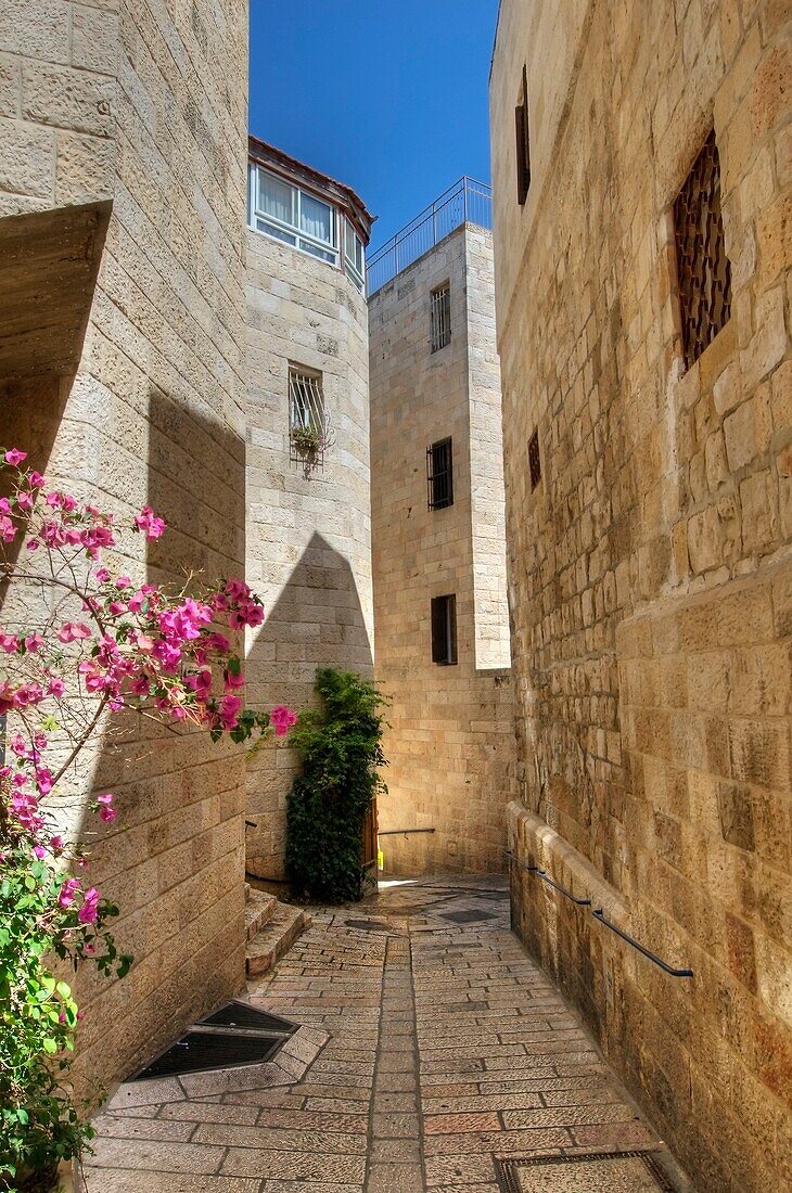 Jewish Quarter, Jerusalem, Israel, Stone Alleyway In Walled City
