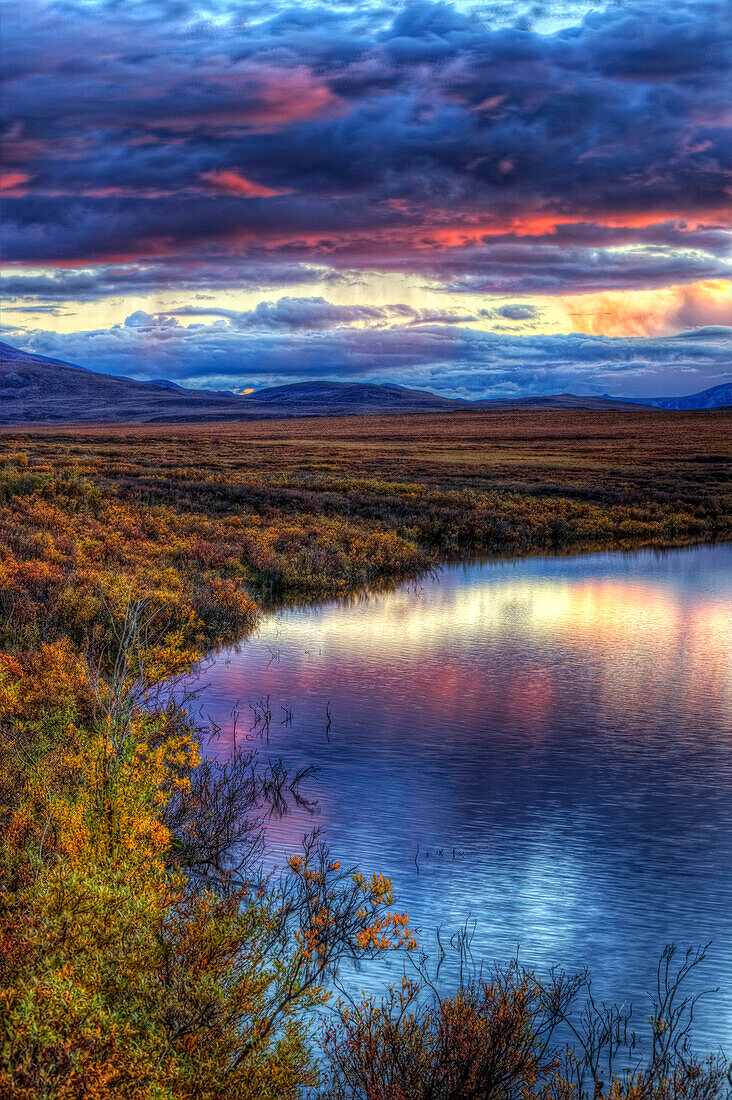 Hdr Of Sunset Over Two Moose Lake Along The Dempster Highway, Yukon Canada