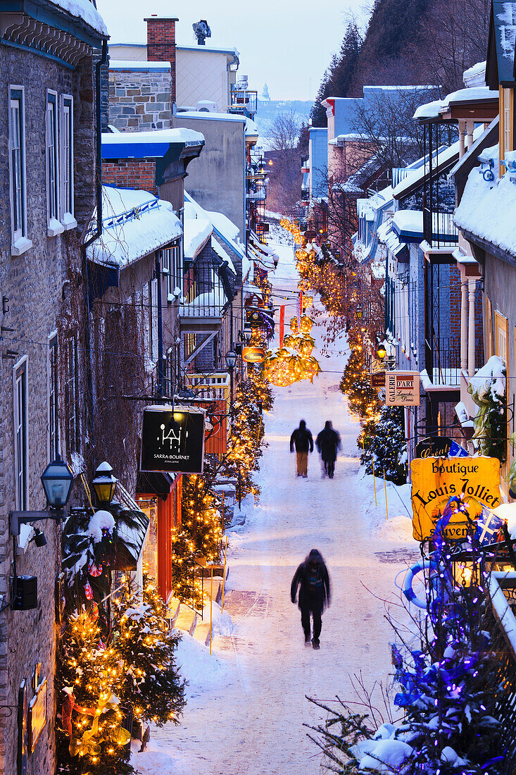 Petit-Champlain Street At Dawn In Quartier Petit Champlain, Quebec City Quebec Canada