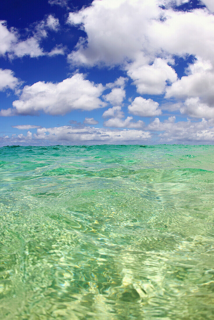 Hawaii, blue sky and clear green water seascape.